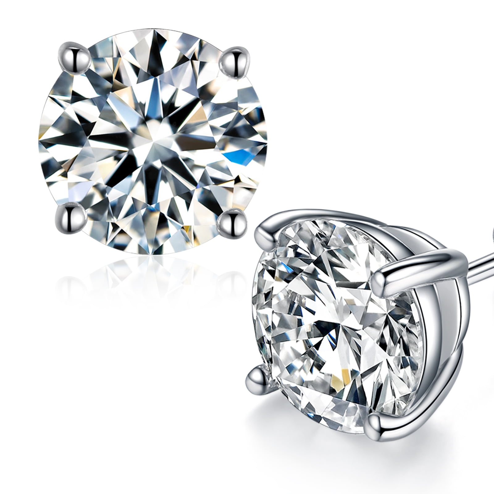 Moissanite Stud Earrings for Women, Round Cut D Color VVS1 Clarity Lab Created Men Moissanite Earrings Studs S925 Sterling Silver Jewelry (Silver, 1.6 CTW (0.8 Ct Each))
