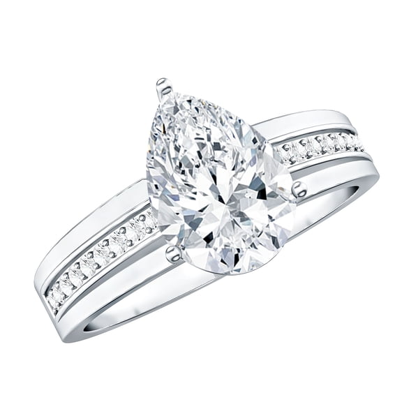 Rosec Jewels Moissanite Teardrop Engagement Ring 2 Carat - 7X10 mm Moissanite Solitaire Ring - D-VS1 Grade Certified, 925 Sterling Silver, US 4.00