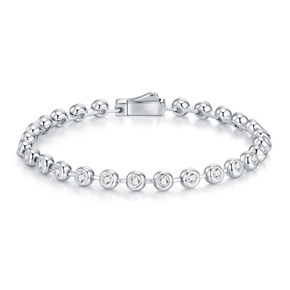 Moissanite Tennis Bracelet D Color VVS1 Clarity Bezel Set Diamond Bracelets for Women 18K Gold Plated 925 Sterling Silver Tennis Bracelets for Women 16.5CM