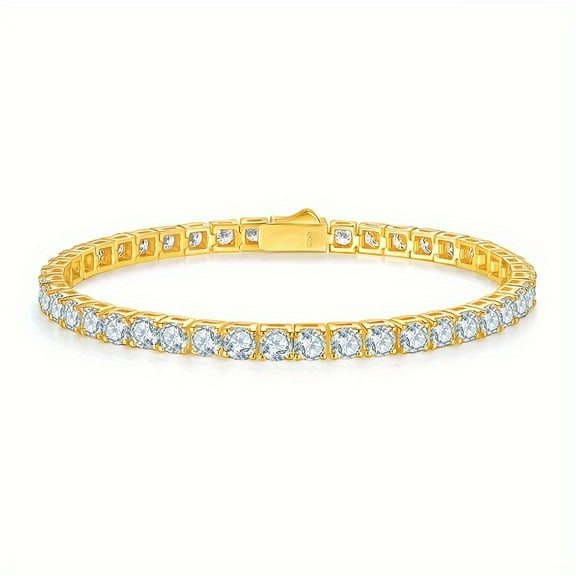 Moissanite Tennis Bracelet, S925 Sterling Silver Gold Plated Tennis Chain, Cool Men Women Couple Fashion Jewelry, Valentine's Day Engagement Wedding Anniversary Birthday Gift