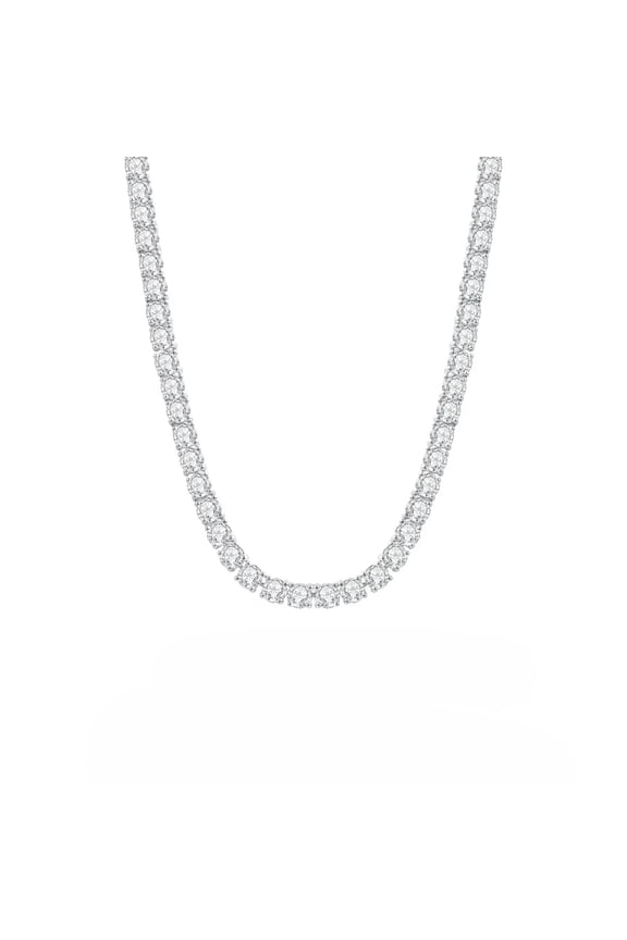 Moissanite Tennis Necklace 3mm-6.5mm (0.1-0.5CT) D/VVS1 Round Cut, 14K White Gold Plated 925 Silver, Hypoallergenic Jewelry Gift for Women Men with GRA Certificate.
