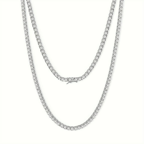 Moissanite Tennis Necklaces for Women|4MM Simulate Tennis Chain|4-Prong|18k White Gold Plated|Size 16-22 Inches