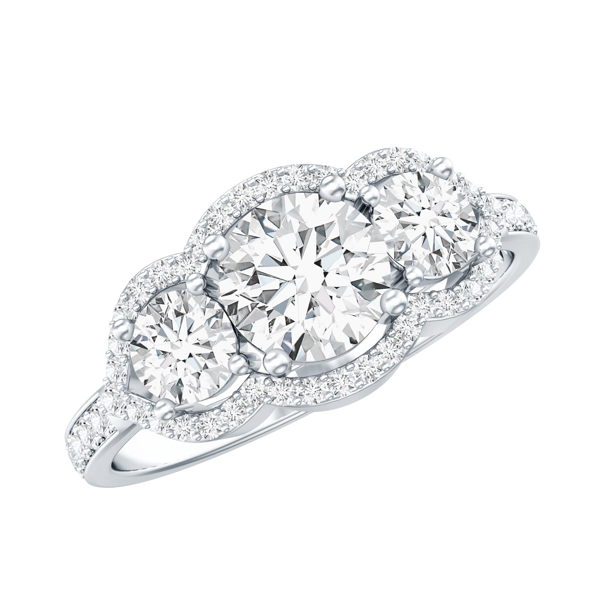 Rosec Jewels Certified Moissanite 3 Stone Engagement Ring for Women - D-VS1 Quality - Statement Ring - with Jewelry Box, 925 Sterling Silver, US 10.50