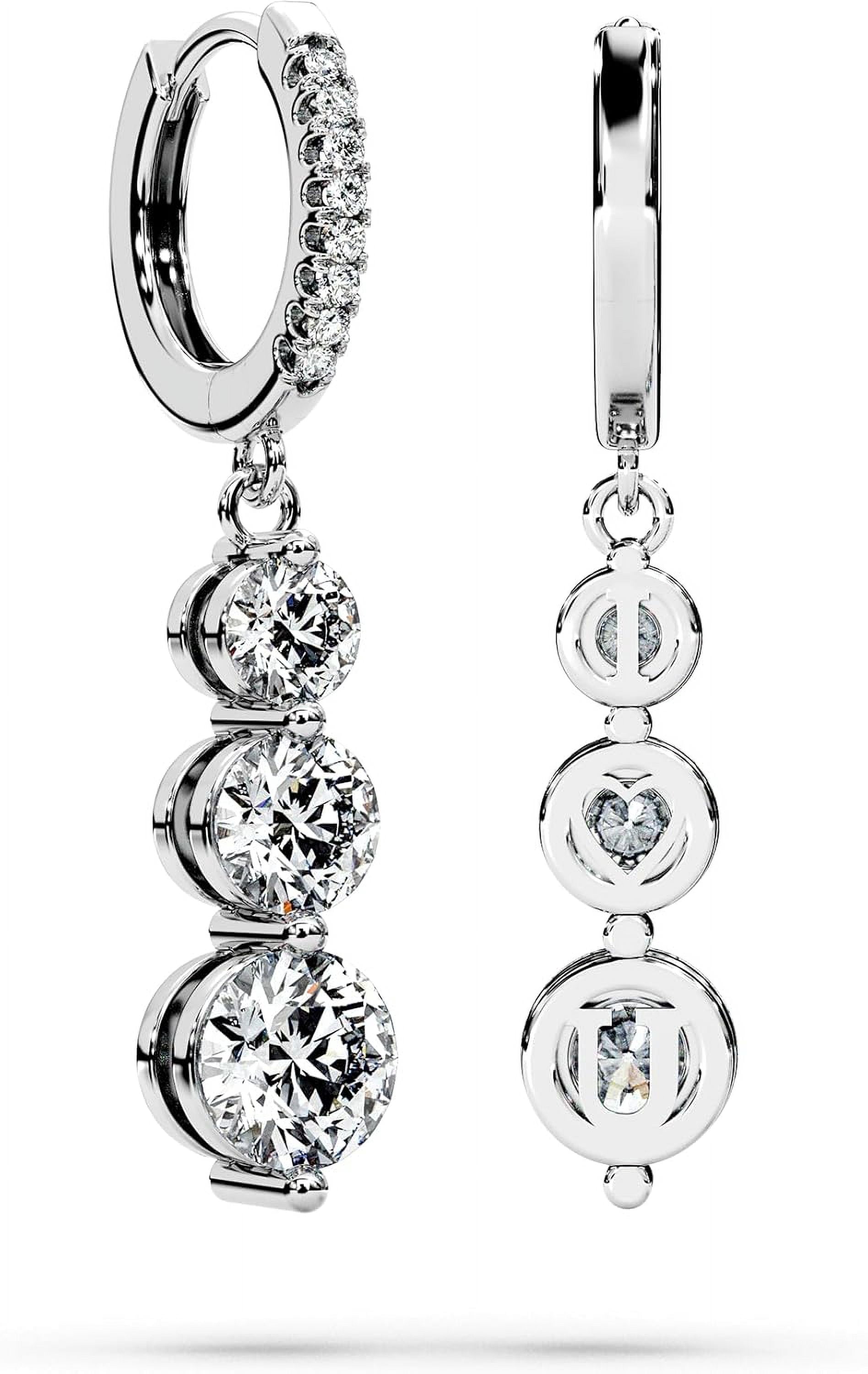 Moissanite Three-stone Diamond Drop Earrings for Women S925 Rodium Vermeil Sterling Silver Trilogy Dangle for Wife Girlfriend Mom Gifts for Her Daughter on Birthday Wedding Anniversary Radiant