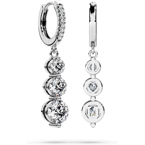 Moissanite Three-stone Diamond Drop Earrings for Women S925 Rodium Vermeil Sterling Silver Trilogy Dangle for Wife Girlfriend Mom Gifts for Her Daughter on Birthday Wedding Anniversary Brilliant