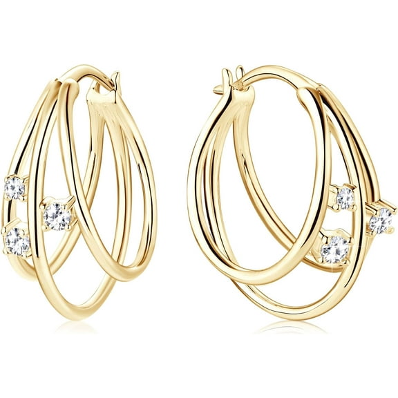 Moissanite Triple Huggie Illusion Hoop Earrings for Women D Color Lab Create Diamond Hoop Earring 18K Gold Plated 925 Sterling Silver with GRA Certificate Birthday Jewelry Gifts