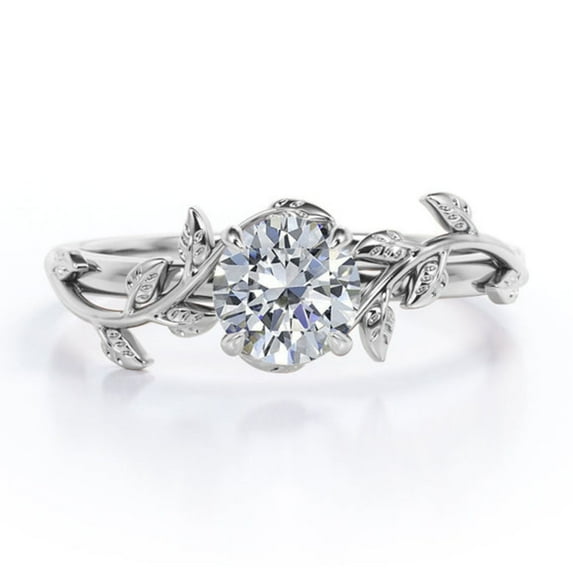 Moissanite Vine Ring 1 Carat Round Cut - Elegant & Sparkling Bridal Enagagement Jewelry 18K Rose Gold (Plating Over Silver) Ring Size - 9.5 US