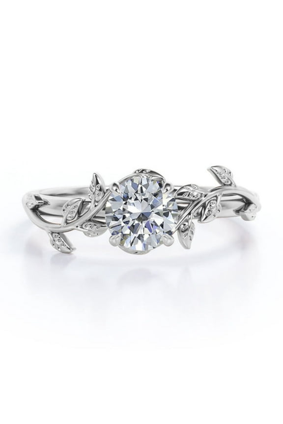 Moissanite Vine Ring 1 Carat Round Cut - Elegant & Sparkling Bridal Enagagement Jewelry 925 Sterling Silver (Solid) Ring Size - 4 US