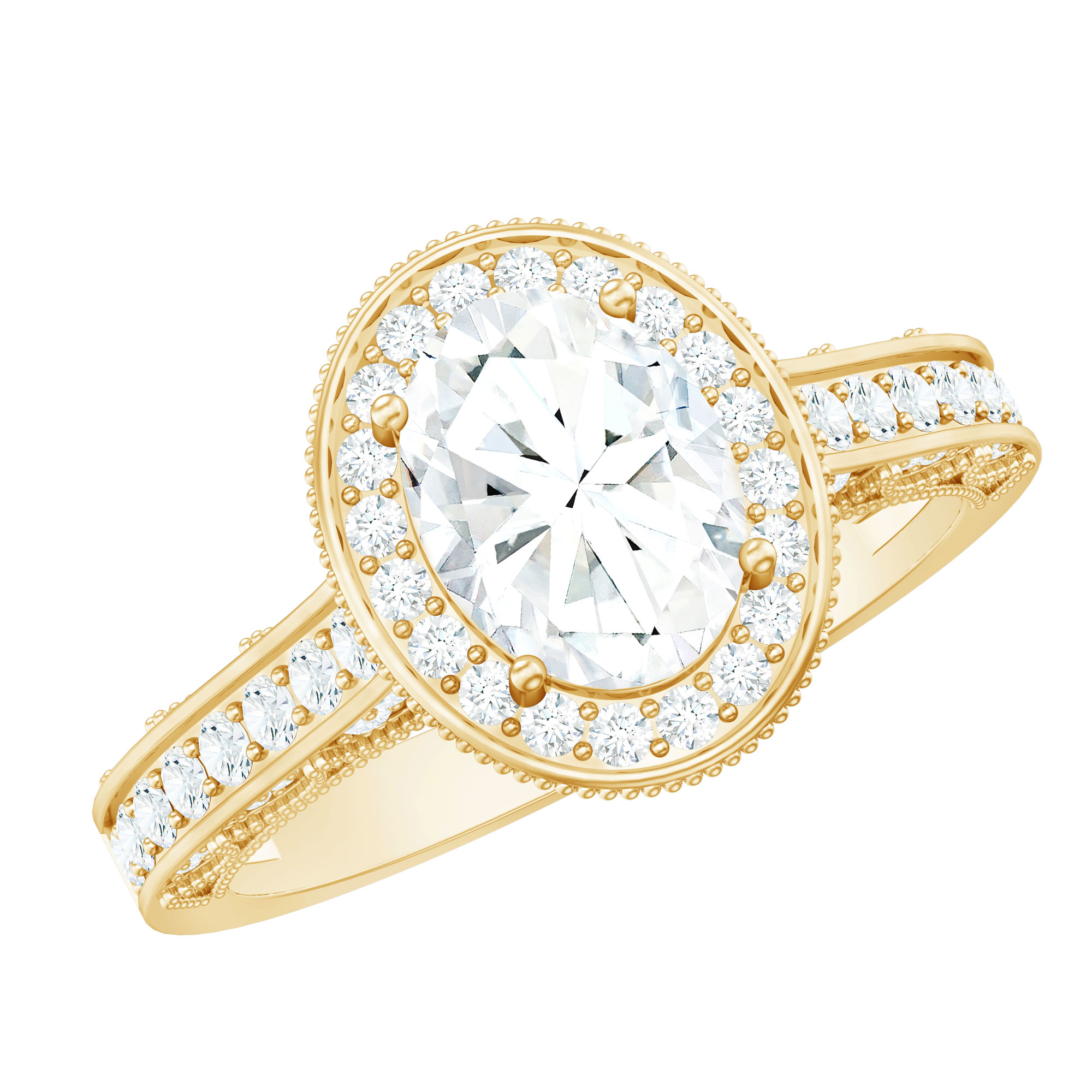 Bridal Halo Moissanite Engagement Ring, Vintage Inspired, 2.25 CT D-VS1 ...