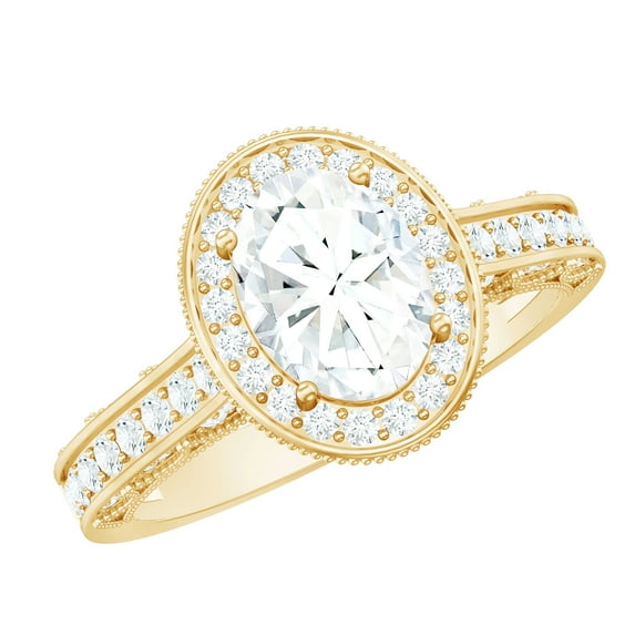 Moissanite Vintage Inspired Engagement Ring (1 Ct, 6X8 mm Oval, D-VS1 Quality), 10K White Gold, US 7.25