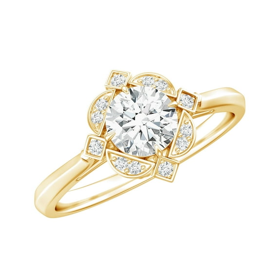 Rosec Jewels Certified Moissanite Engagement Ring for Women - Vintage Style Ring - D-VS1 Quality, with Jewelry Box, 10K Yellow Gold, US 8.00