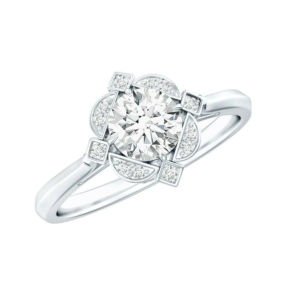 Rosec Jewels Certified Moissanite Engagement Ring for Women - Vintage Style Ring - D-VS1 Quality, with Jewelry Box, 18K White Gold, US 7.00