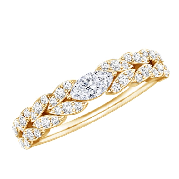 Rosec Jewels Moissanite Half Eternity Band for Women - Moissanite Anniversary Ring - D-VS1 Quality Certified, 14K Yellow Gold, US 10.50