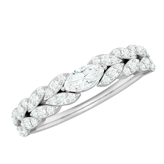 Rosec Jewels Moissanite Half Eternity Band for Women - Moissanite Anniversary Ring - D-VS1 Quality Certified, 925 Sterling Silver, US 4.00