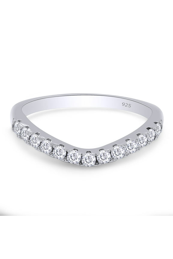 0.50CT Moissanite Diamond Curved Wedding Band Ring for Women 14K White Gold over Silver-4