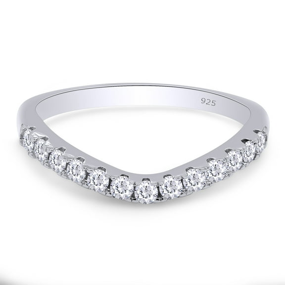 AFFY 0.50CT Moissanite Diamond Curved Wedding Band Ring for Women 14K White Gold over Silver-4