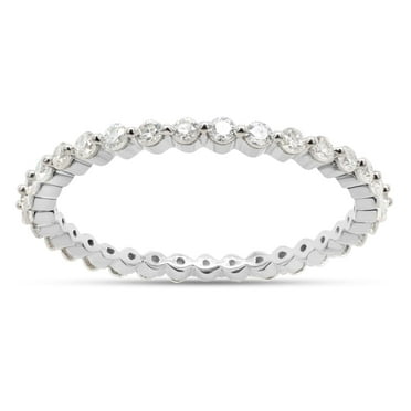 AFFY 0.50CT Moissanite Diamond Wedding Band Full Eternity Stackable Engagement Ring in 10K White Gold-4