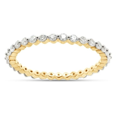 AFFY 0.50CT Moissanite Diamond Wedding Band Full Eternity Stackable Engagement Ring in 10K Yellow Gold-7.5