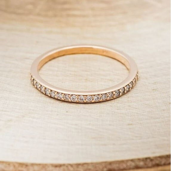Moissanite Wedding Band Half Eternity Bridal Stacking Ring 925 Sterling Silver Rose Gold Plated Gemstone Jewelry For Women Gift By KIRAN FINE JEWELS