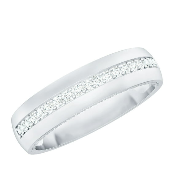 Rosec Jewels Moissanite Wedding Band Ring for Men (D-VS1 Grade Certified), 10K White Gold, US 6.50