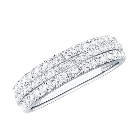 Rosec Jewels Certified Moissanite Wedding Ring - 3 Row Half Eternity Band - D-VS1 Quality - Ready to Gift, 925 Sterling Silver, US 4.00