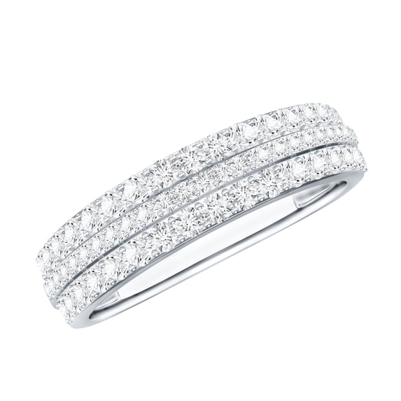Rosec Jewels Certified Moissanite Wedding Ring - 3 Row Half Eternity Band - D-VS1 Quality - Ready to Gift, 925 Sterling Silver, US 4.50
