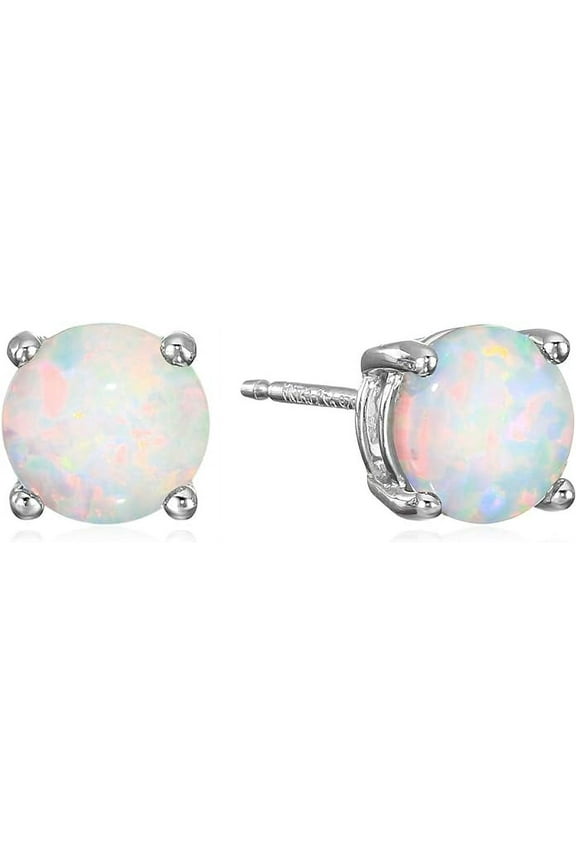 "925 Sterling Silver Hypoallergenic White Opal Stud Earrings for Women | Elegant Gift Box Included"