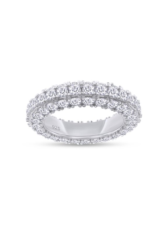 Moissanite Wedding Bands For Women, Multi Layered Round Design 3 Row Lab Created Diamond Eternity Ring In 14K White Gold Plated 925 Sterling Silver Jewelry (5.25CT) - 7