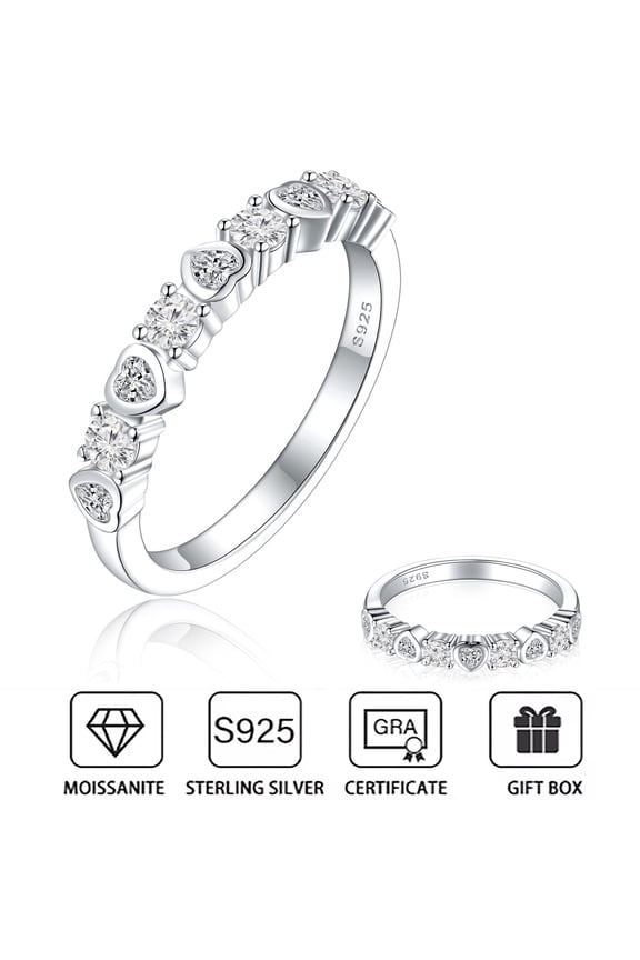 Moissanite Wedding Bands for Women, 925 Sterling Silver Lab Created Diamond Eternity Rings, 9 Stone heart-shaped Stackable Moissanite Rings Anniversary Jewelry for Her Wife