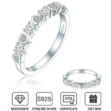 Moissanite Wedding Bands for Women, 925 Sterling Silver Lab Created Diamond Eternity Rings, 9 Stone heart-shaped Stackable Moissanite Rings Anniversary Jewelry for Her Wife