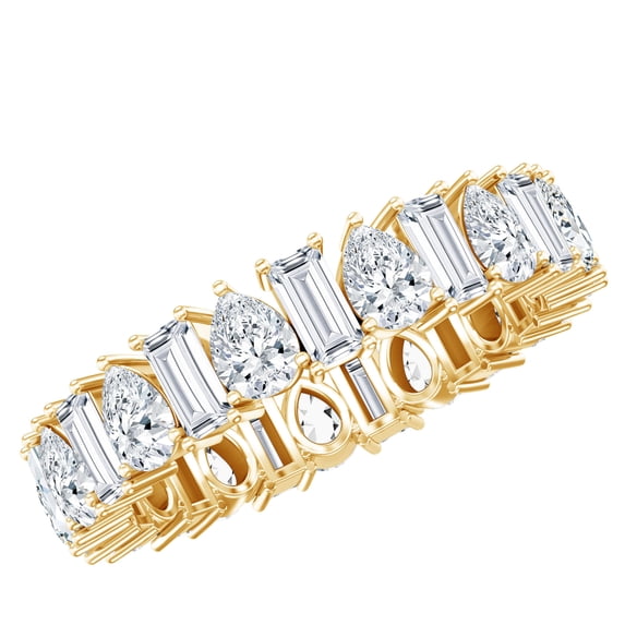 Rosec Jewels - Pear and Baguette Moissanite Eternity Wedding Band for Women (D-VS1 Quality), 10K Yellow Gold, US 5.00