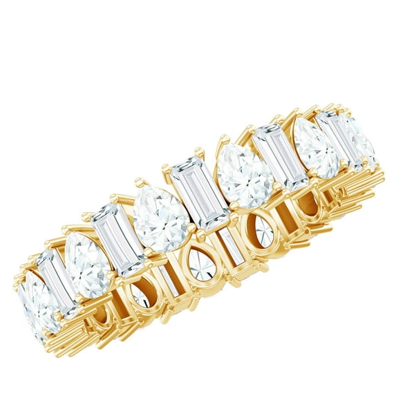 Rosec Jewels - Pear and Baguette Moissanite Eternity Wedding Band for Women (D-VS1 Quality), 18K Yellow Gold, US 8.00