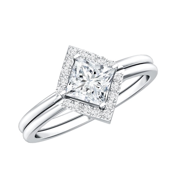 Rosec Jewels Moissanite Wedding Ring Set for Women - 5 mm Princess Cut Moissanite D-VS1 Quality, 10K White Gold, US 12.00
