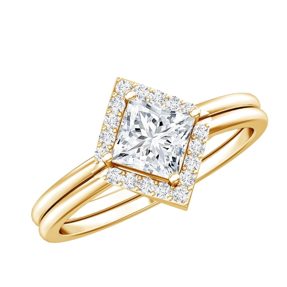 Rosec Jewels Moissanite Wedding Ring Set for Women - 5 mm Princess Cut Moissanite D-VS1 Quality, 14K Yellow Gold, US 9.00