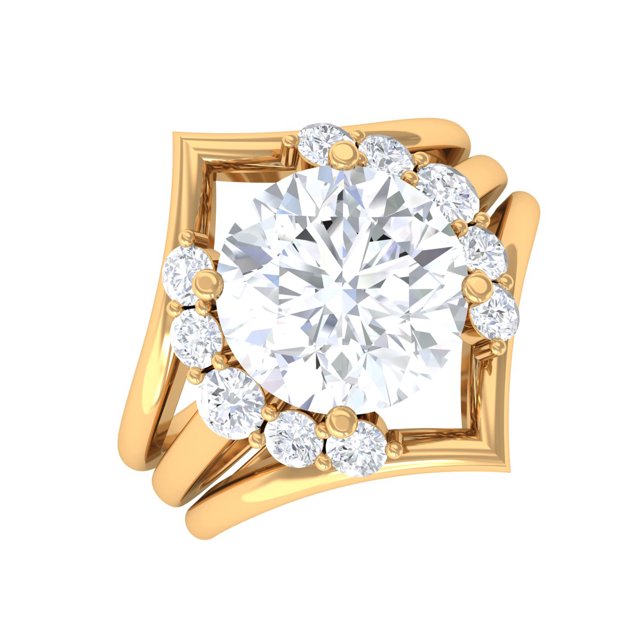 Moissanite Wedding Ring Set of 3 for Women (8 mm Round, DVS1 Grade