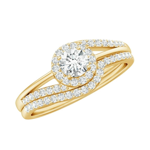 Rosec Jewels Moissanite Wedding Ring Set with Enhancer Ring for Women (D-VS1 Quality), 14K Yellow Gold, US 4.00