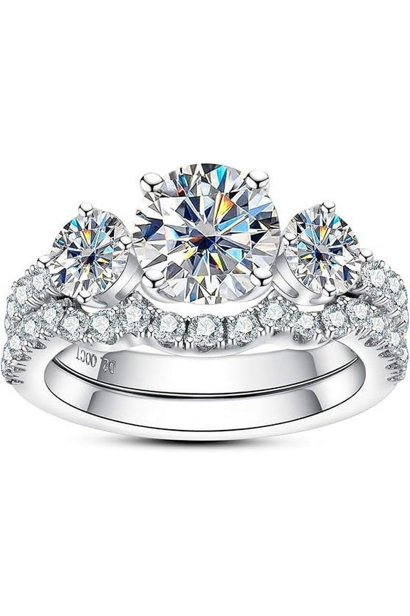 Moissanite Wedding Rings Bridal Set - 3.7CTTW D Color VVS1 Clarity Round Brilliant Cut Moissanite Diamond, 925 Sterling Silver Wedding Band Engagement Rings for Women with Certificate
