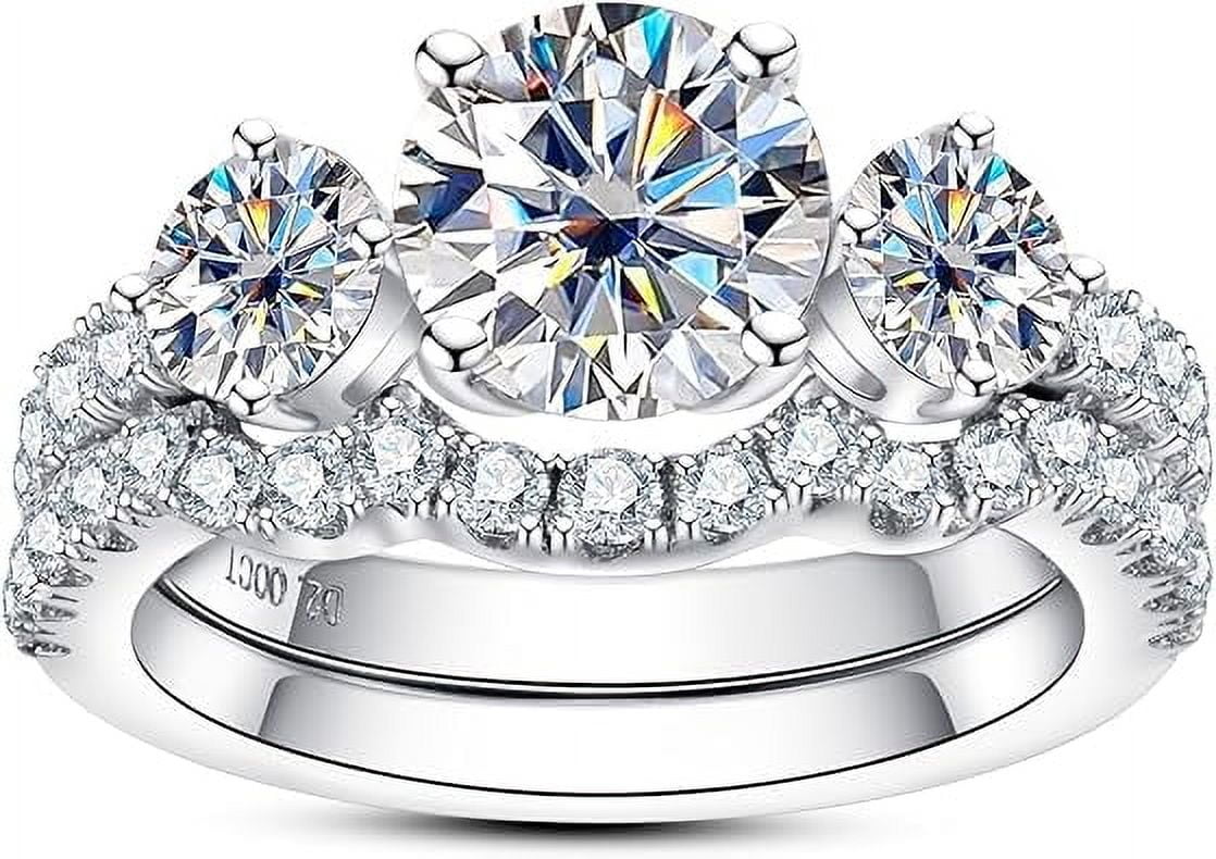 Moissanite Wedding Rings Bridal Set - 3.7CTTW D Color VVS1 Clarity Round Brilliant Cut Moissanite Diamond, 925 Sterling Silver Wedding Band Engagement Rings for Women with Certificate