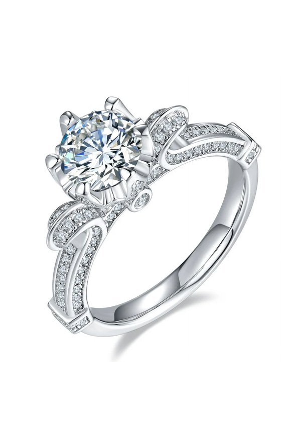 Moissanite White Gold Flower Ring Diamond Ring Adjustable Eternity Promise Ring Swan Lake Design Moissanite Engagement Ring