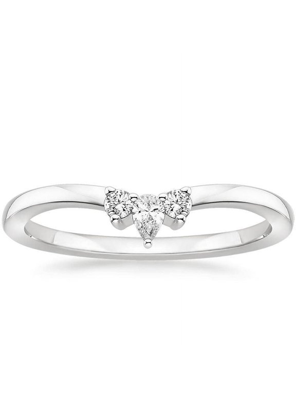 Moissanite White Pear and Round Brilliant Cut D color VVS Moissanite Solitaire Ring In 18K White Gold Plated, Engagement Ring , Anniiversay Ring for Her