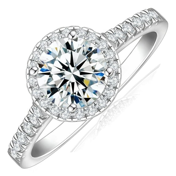 Moissanite Women's Engagement 1ct Ring, Solitaire Round Cut Diamond jewelry, S925 Wedding Anniversary Stackable Ring, Silver 5