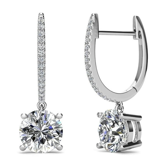 Moissanite by Cate & Chloe Finley 925 Sterling Silver Drop Earrings 2TCW for Women, Gift for Her