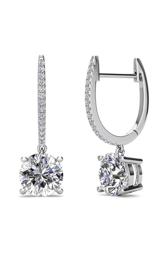 Moissanite by Cate & Chloe Finley 925 Sterling Silver Drop Earrings 2TCW for Women, Gift for Her