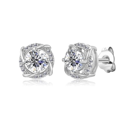 Moissanite by Cate & Chloe Jemma 925 Sterling Silver Stud Earrings 1.0TCW for Women, Gift for Her