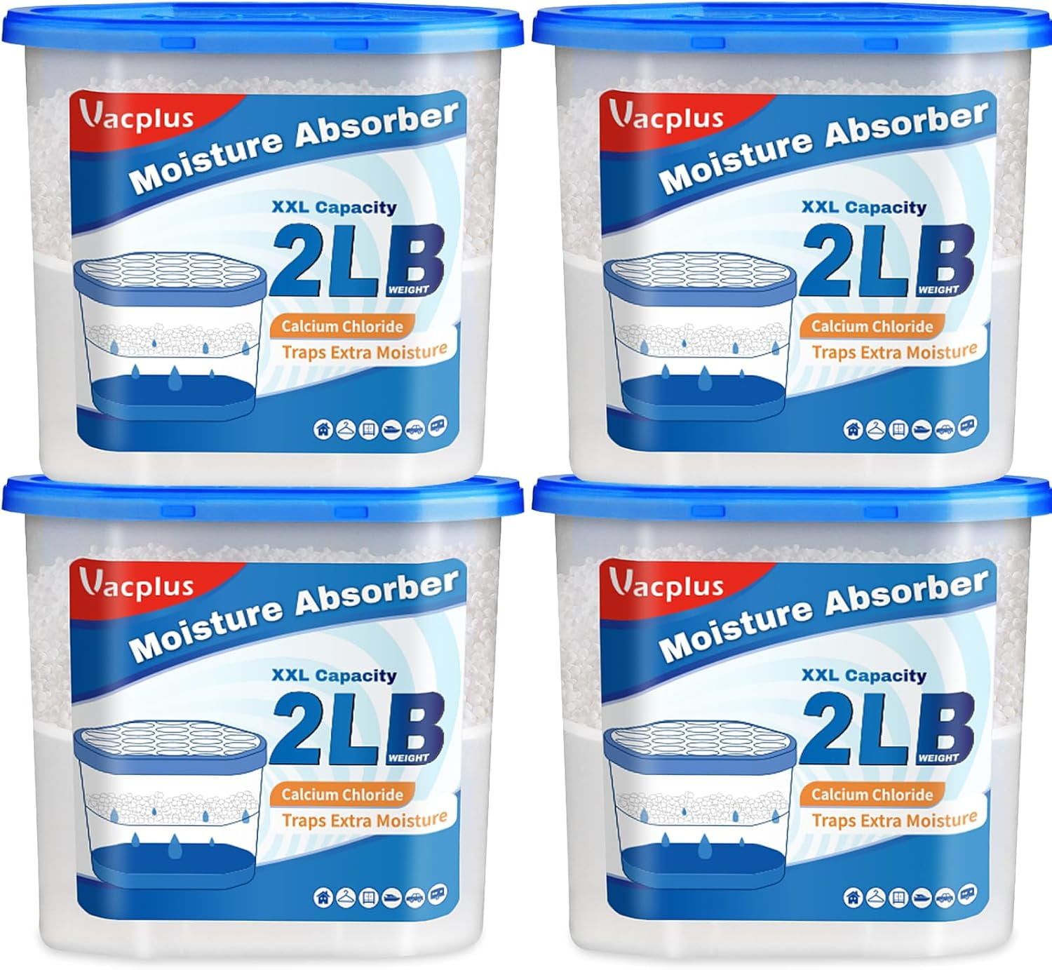 Moisture Absorber Buckets – Large Capacity Dehumidifier and Humidity for Closet, Basement, Bathroom, RV, Storage Areas, Unscented, 2 lbs, 4 Pack