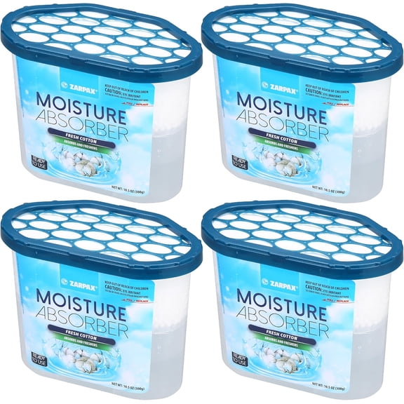 Moisture Absorber Fresh Cotton 10.5 oz/300g | Removes Moisture, Damp & Humidity | Odor Absorber With Fresh Cotton Fragrance | Moisture Trap for Bathroom, Closet, Kitchen | Set of 4