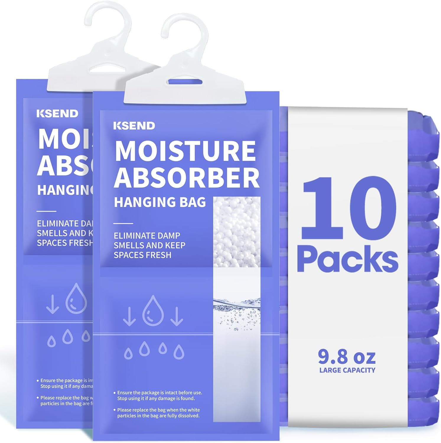 Moisture Absorbers 10 Pack, 9.8 Oz Compact Dehumidifier Bags & Packs, Hanging Bag, Humidity Absorbers, Closet Deodorizer Against Musty Odors, 11.8'' x 6.3''