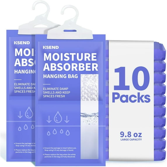 Moisture Absorbers 10 Pack, 9.8 Oz Compact Dehumidifier Bags & Packs, Hanging Bag, Humidity Absorbers, Closet Deodorizer Against Musty Odors, 11.8'' x 6.3''
