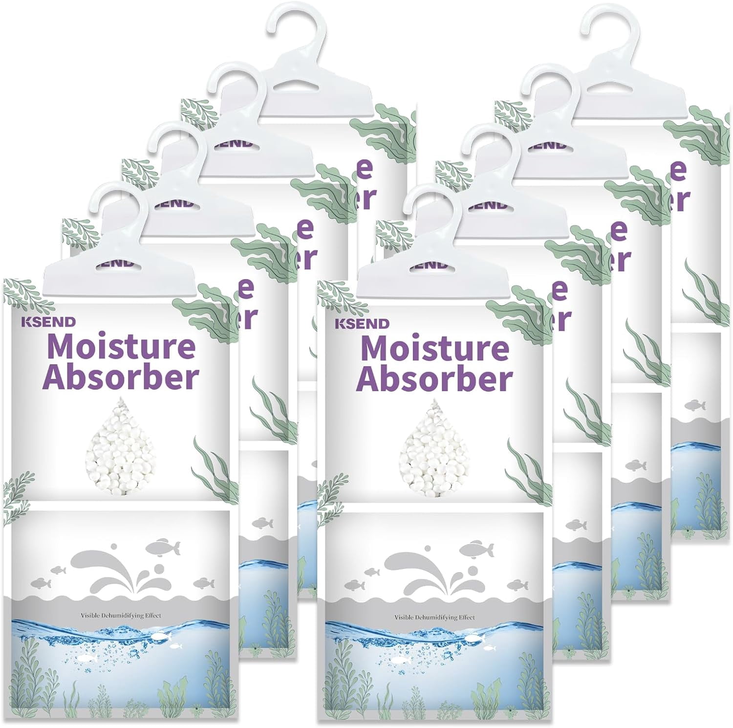 Moisture Absorbers 8 Packs - 9.8 oz Dehumidifier Bags, Portable Hanging Bags for Closet, Bathroom and Kitchen, Fragrance Free, 11.8'' x 6.3''