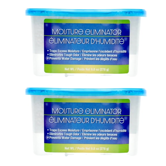 Moisture Eliminator 9.8 Oz, Absorber Bucket Humidity Packs Attracts Extra Moisture Eliminates Tough Odor and Prevent Water Damage for Closet, Bathrooms, Kitchen Car and More Pack of 2